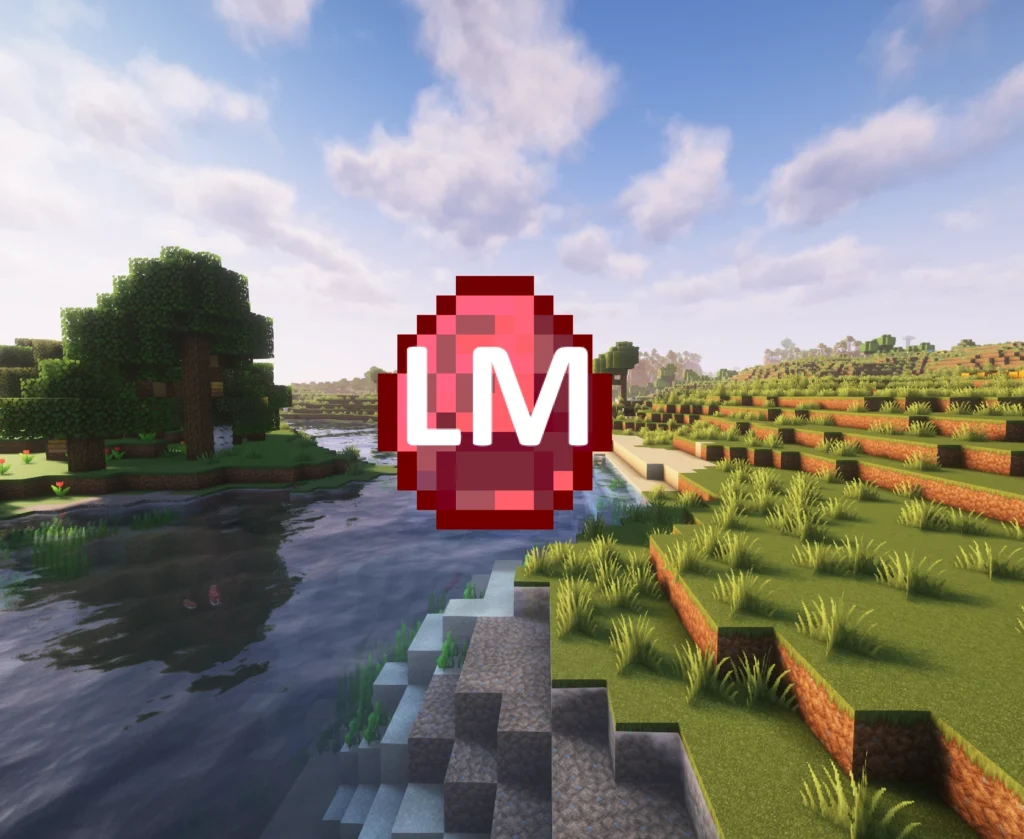 Larsen's Mods "Red Diamond" Logo on Minecraft background